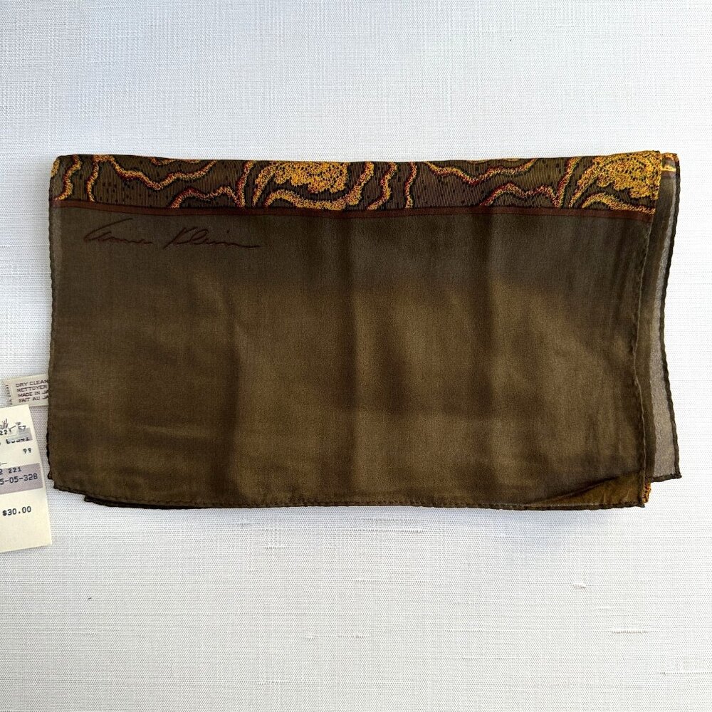 Anne Klein for Vera Silk Scarf NWOT Gold Paisley 11x50 Vintage
